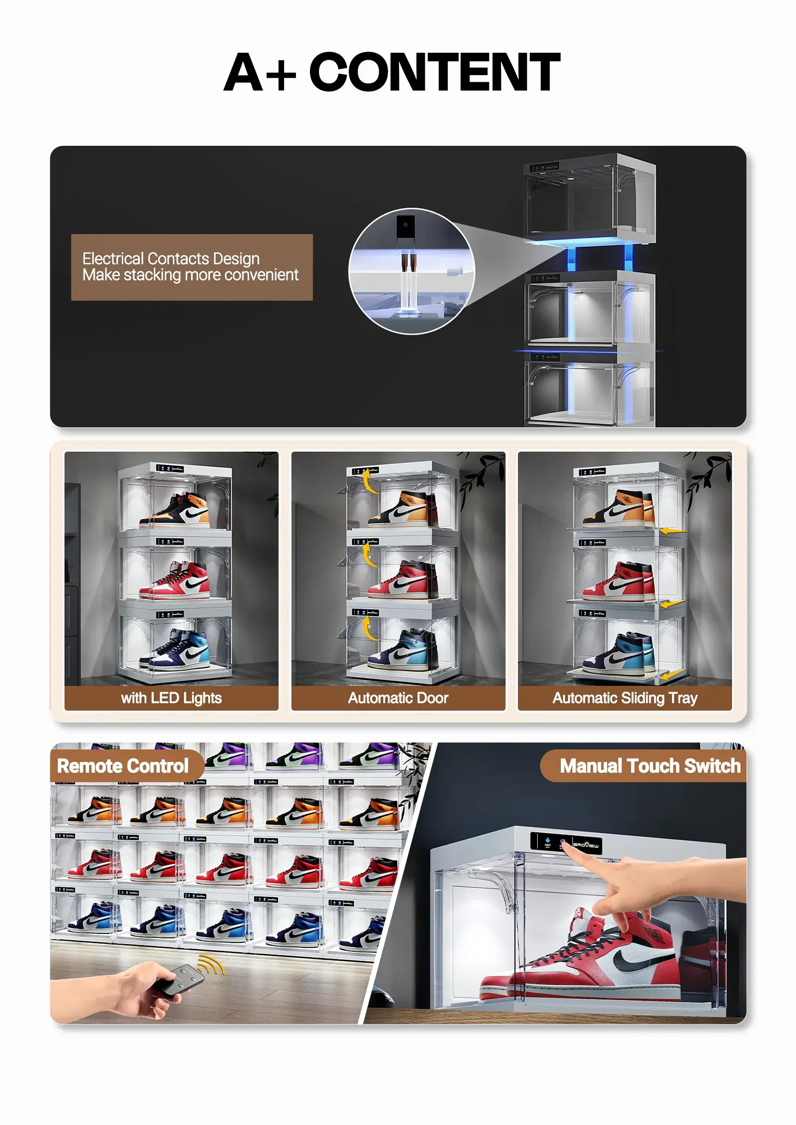 SOLE Pod Premium A+ Content modules: electrical contacts, LED lights, automatic door, remote control and manual touch switch