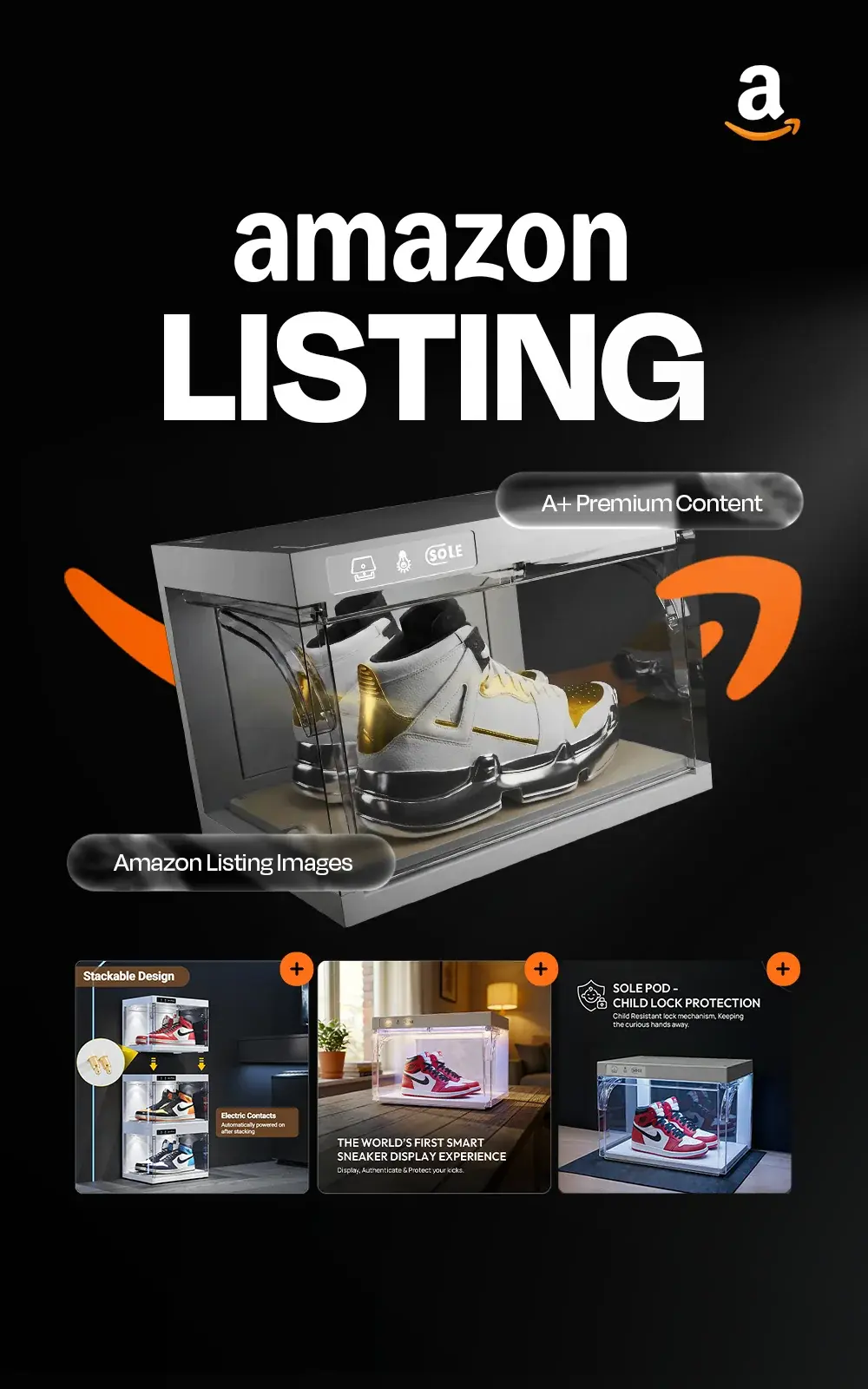 SOLE Pod Smart Sneaker Display Amazon Listing and Premium A+ Content · Amazon A+ Content & Listing Design case study cover