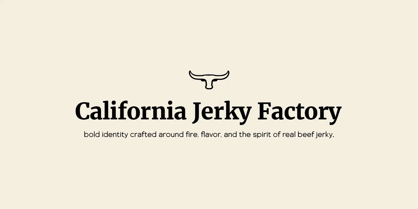 California Jerky Factory with the bull horns mark: bold identity crafted around fire, flavor and the spirit of real beef jerky