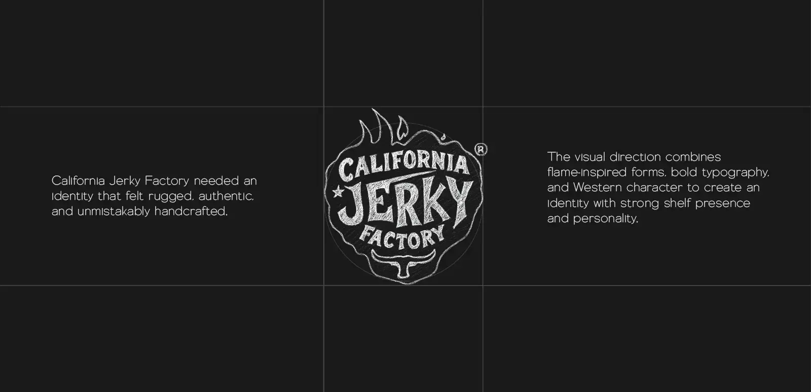 Brief slide: an identity that felt rugged, authentic and unmistakably handcrafted, with the chalk sketch of the flame badge