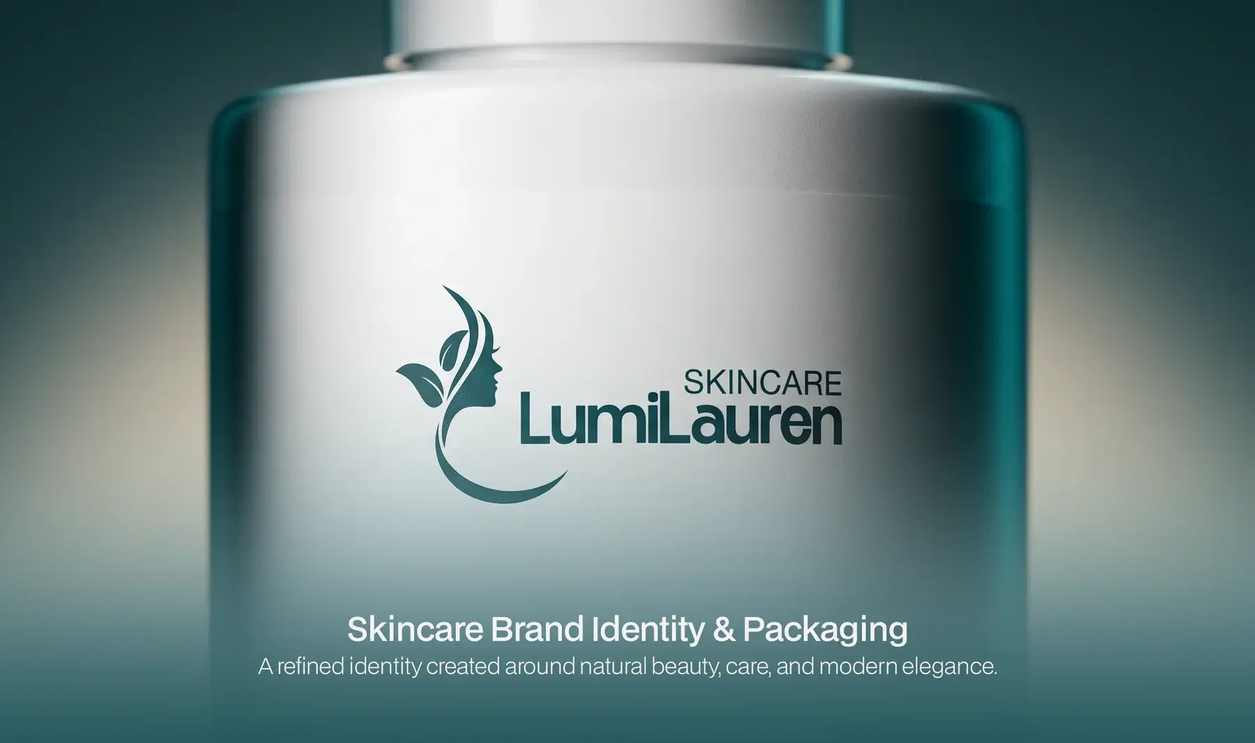 Case study title slide: the LumiLauren Skincare logo on a white jar, skincare brand identity and packaging