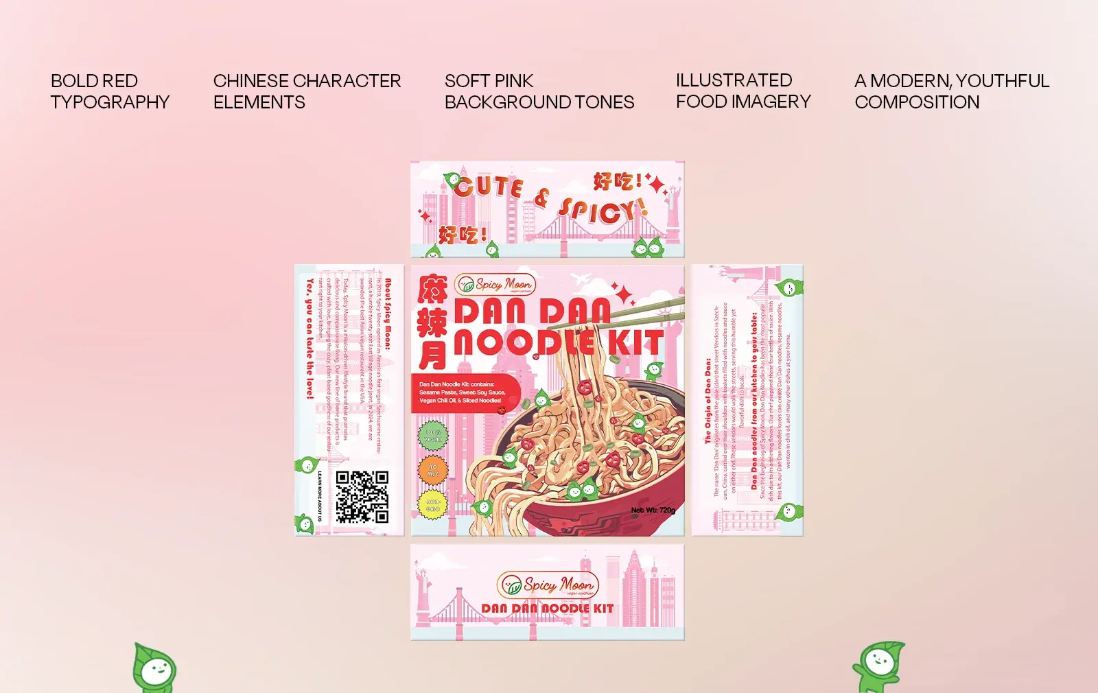 Flattened box panels with the About Spicy Moon story, the origin of Dan Dan, and the cute and spicy top flap