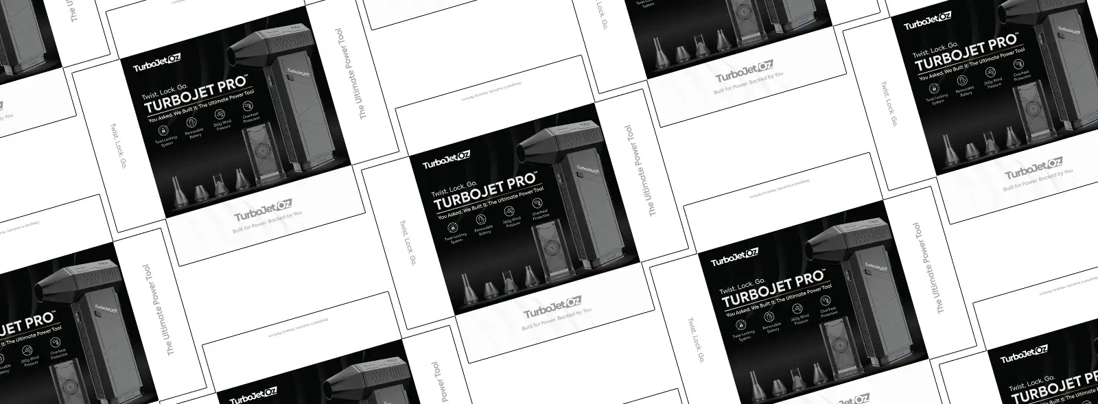 Diagonal repeating pattern of the Turbojet Pro box faces