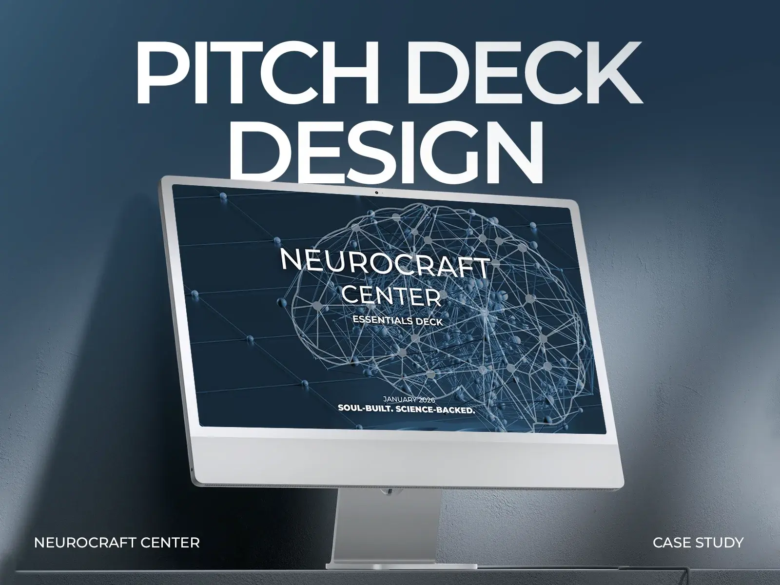 NeuroCraft Center essentials deck title slide shown on a desktop monitor, soul-built and science-backed