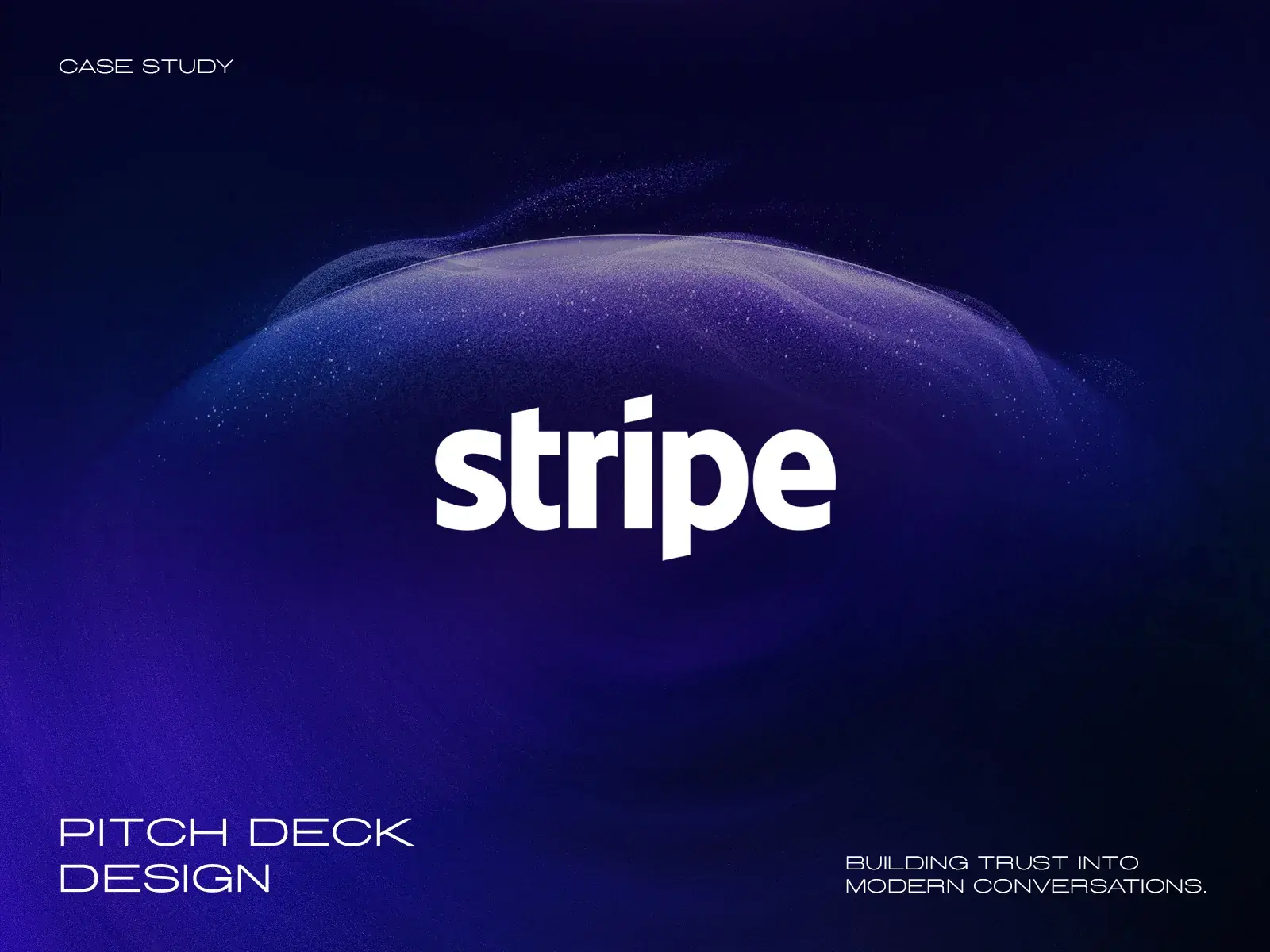 Stripe pitch deck design title slide on a deep blue background