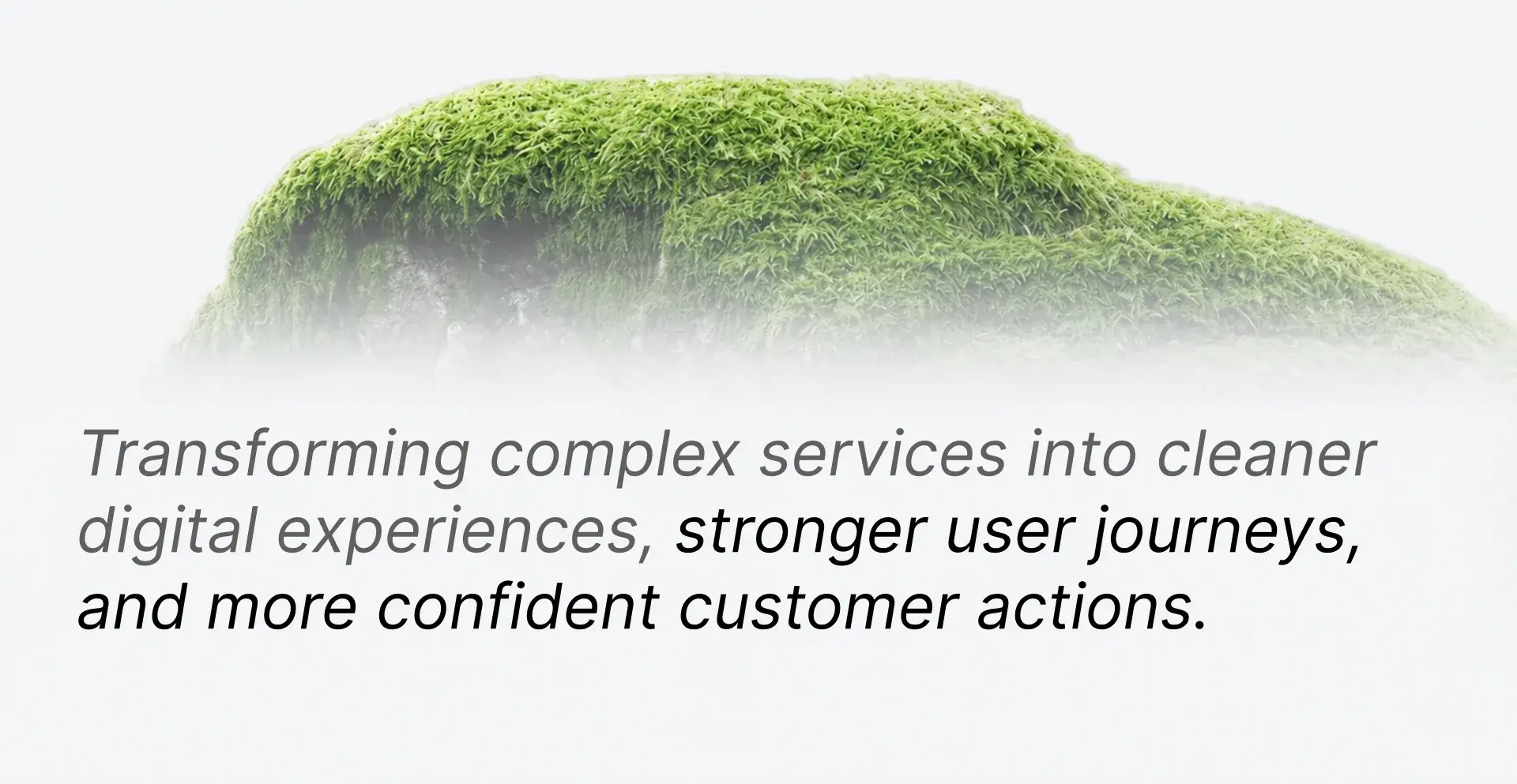 Closing statement over a moss-covered rock: transforming complex services into cleaner digital experiences, stronger user journeys, and more confident customer actions