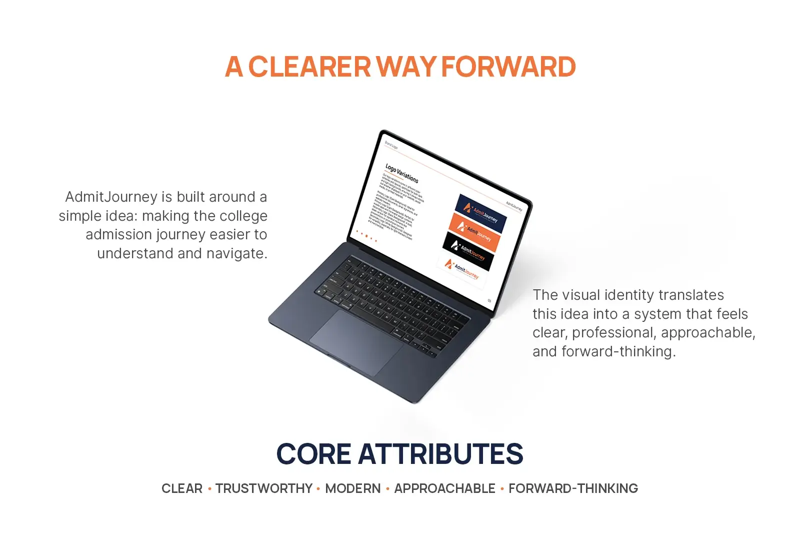 A clearer way forward: making the college admission journey easier to understand and navigate, core attributes clear, trustworthy, modern, approachable, forward-thinking