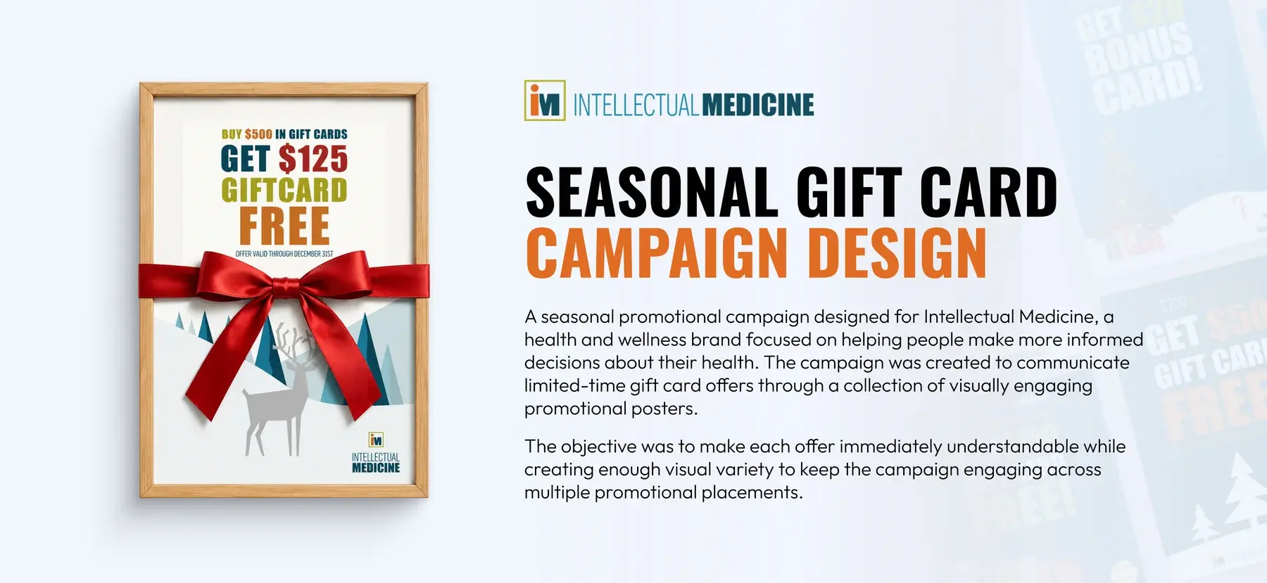 Campaign overview describing the seasonal gift card campaign for health and wellness brand Intellectual Medicine
