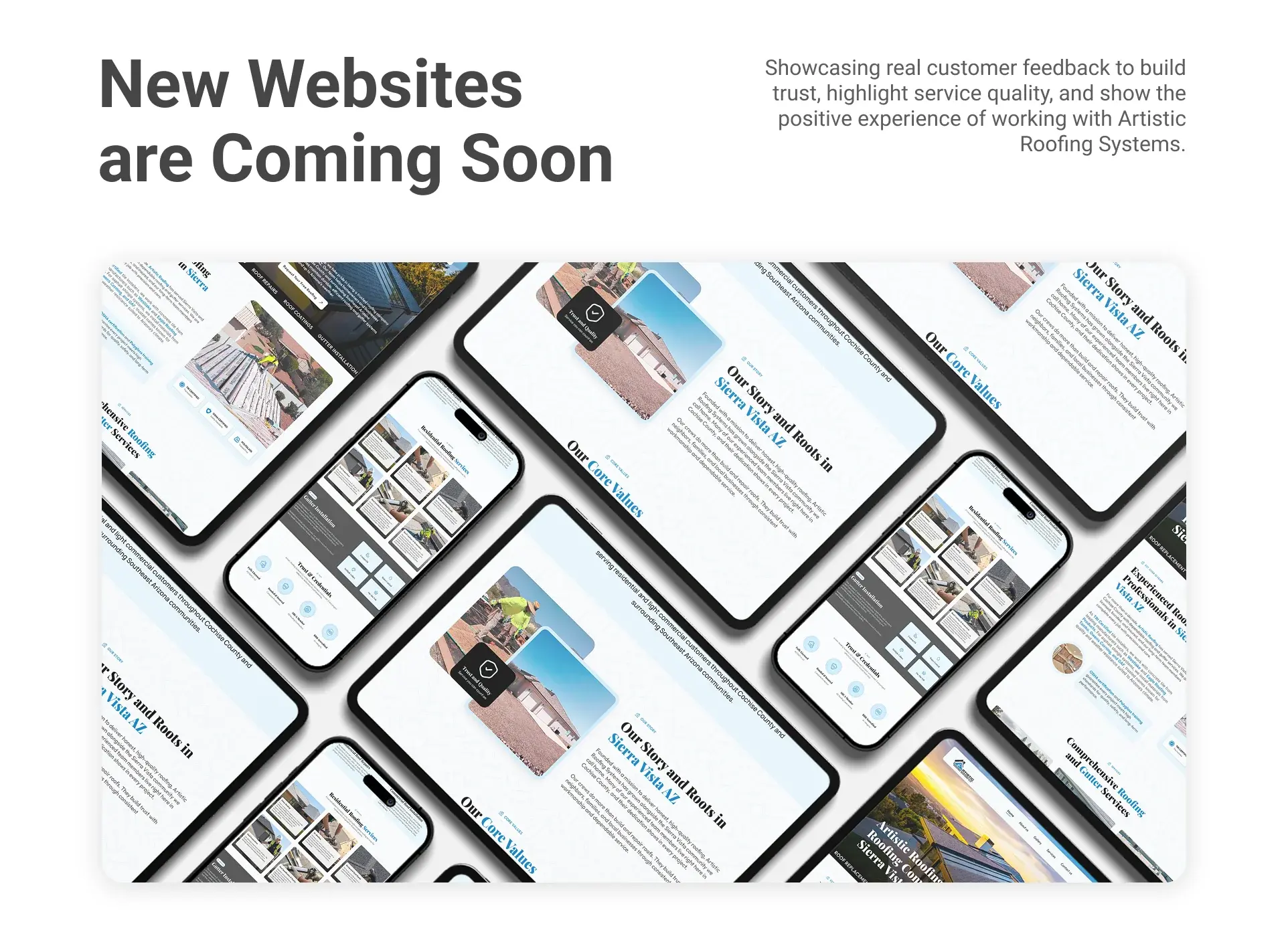 New websites are coming soon: the full page set fanned out across tablets and phones