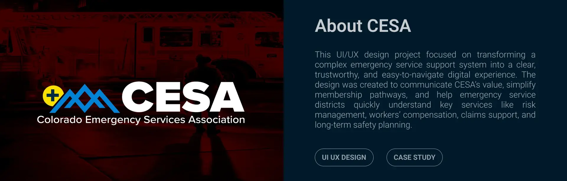 About CESA slide describing the redesign of the Colorado Emergency Services Association's membership and risk management experience