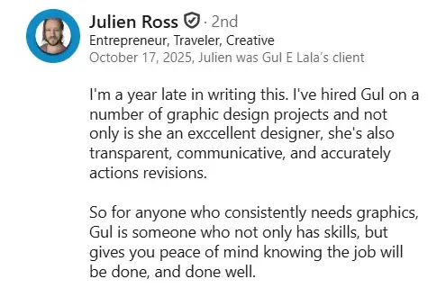 LinkedIn review screenshot from Julien Ross