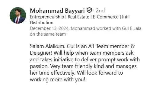 LinkedIn review screenshot from Mohammad Bayyari